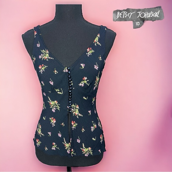 Betsey Johnson Tops - Vintage 90's Betsey Johnson Floral 1/2 button Down Tank Size 10